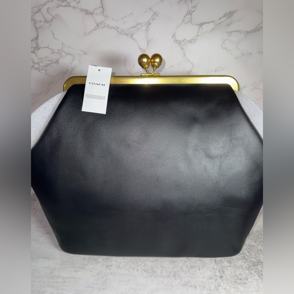 Coach Large Kisslock Frame Bag 2025 in Brass/Black Glovetanned Leather CBR51 NWT - Picture 5 of 16